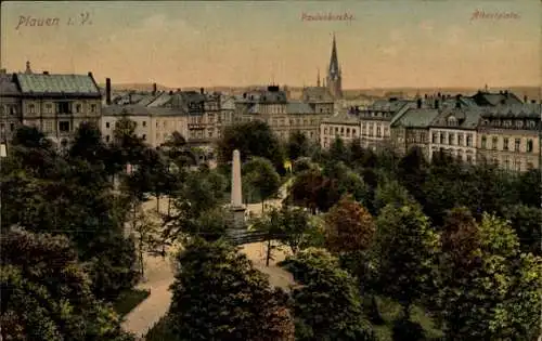 Ak Plauen im Vogtland, Albertplatz, Denkmal, Pauluskirche