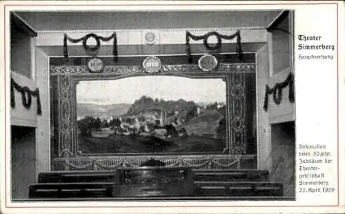 Ak Simmerberg im Allgäu, Theater, Hauptvorhang, 50. Jubiläum der Theatergesellschaft 1909