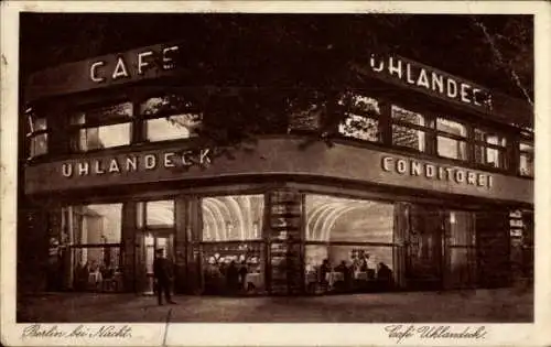 Ak Berlin Charlottenburg, Kurfürstendamm, Berlin bei Nacht, Café Uhlandeck