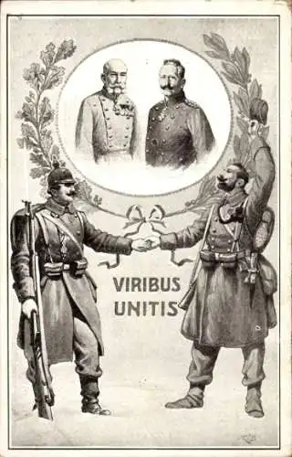 Ak Kaiser Wilhelm II., Kaiser Franz Joseph I., Viribus Unitis