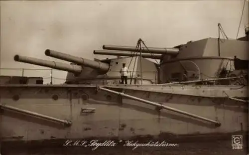 Ak Deutsches Kriegsschiff, SMS Seydlitz, Heckgeschütztürme, Kaiserliche Marine