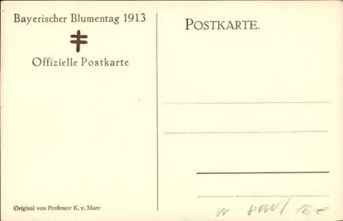 Ak München, Bayrischer Blumentag 1913, Carl Marr, Mädchen mit Blumenstrauß