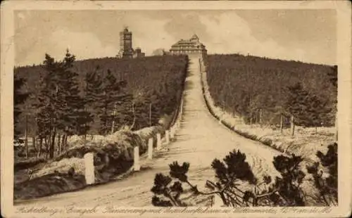 Ak Oberwiesenthal im Erzgebirge, Fichtelberg, Prinzenweg, Unterkunftshaus, Wetterwarte