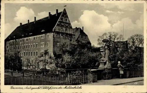 Ak Grimma in Sachsen, Amtsgericht, Schloss, Blick von der Muldenbrücke