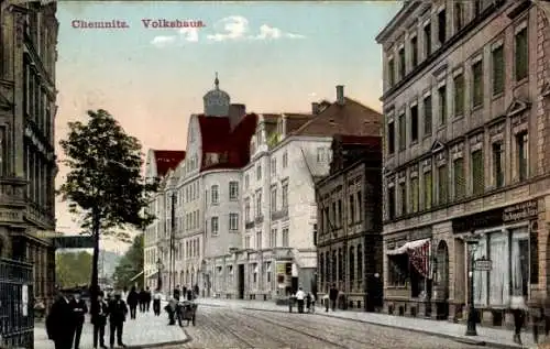 Ak Chemnitz, Blick auf das Volkshaus, Straße, Gleise