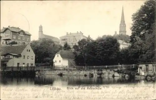 Ak Löbau in Sachsen, Realschule, Turm