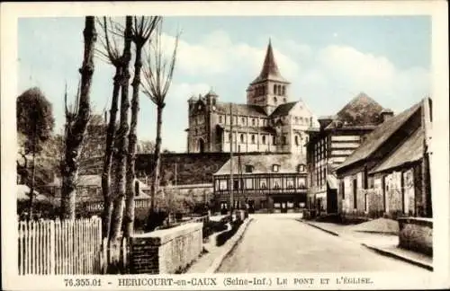 Ak Héricourt-en-Caux Seine-Maritime, Brücke, Kirche