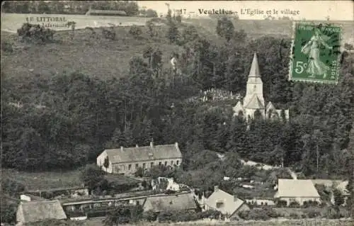 Ak Veulettes sur Mer Seine Maritime, Kirche, Teilansicht