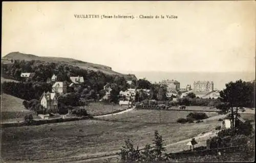 Ak Veulettes sur Mer Seine Maritime, Chemin de la Vallee, Teilansicht