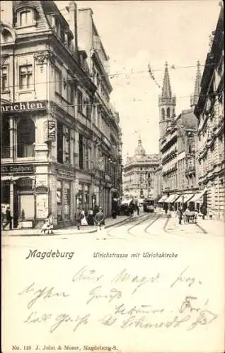 Ak Magdeburg an der Elbe, Alte Uhlrichstraße, Straßenbahn, Kirche