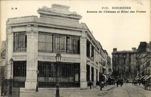 Ak Vincennes Val de Marne, Avenue du Chateau, Hotel des Postes