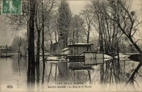 Ak Saint Maur Val de Marne, Le Quai de la Marne, Crue de la Marne