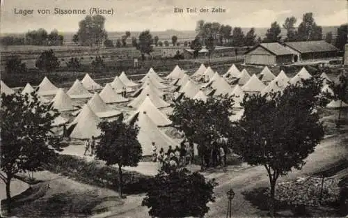 Ak Sissonne Aisne, Lager, Ein Teil der Zelte