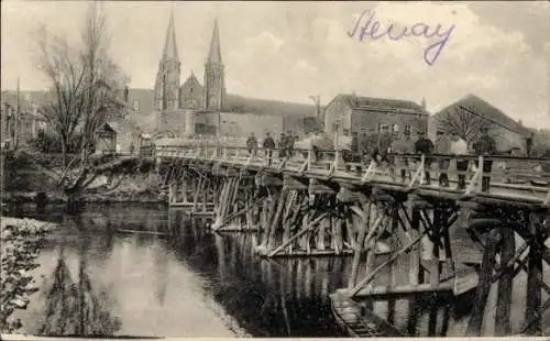 Ak Mouzon Ardennes, Brücke, Soldaten, Kirche