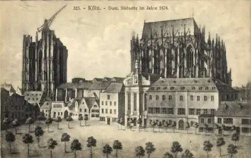 Ak Köln am Rhein, Dom, Südseite im Jahr 1824