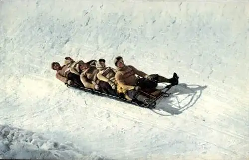 Ak Wintersport, Bobsleigh-Rennen, In voller Fahrt