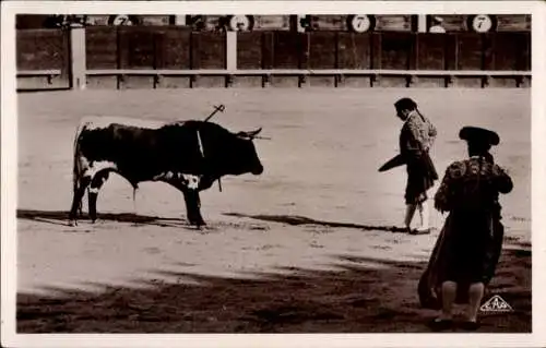 Ak Stierkampfszene in einer Arena, Matador, Stier, Course de Taureaux, Après l'estocade