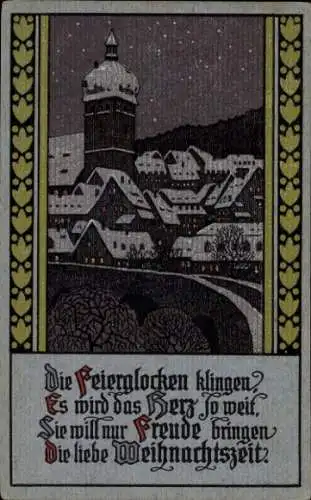 Präge Passepartout Ak Glückwunsch Weihnachten, Kirchturm, Häuser