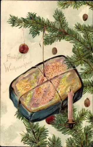 Präge Litho Glückwunsch Weihnachten, Tannenbaum, Geschenk