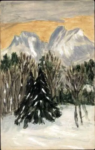 Handgemalt Ak Berge, Gebirge, Schnee, Winter