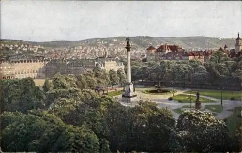 Ak Stuttgart in Württemberg, Schlossplatz, Neues und Altes Schloss, Säule