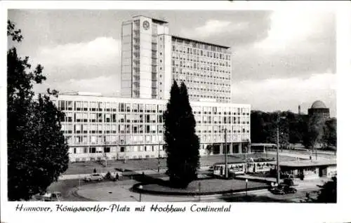 Ak Hannover in Niedersachsen, Königsworther-Platz, Hochhaus Continental, Straßenbahn