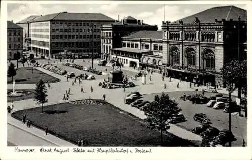 Ak Hannover in Niedersachsen, Ernst-August-Platz, Hauptbahnhof, Postamt