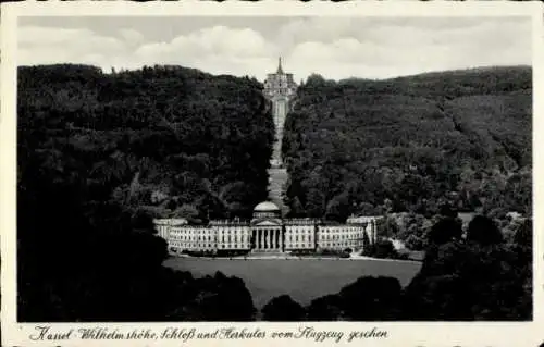 Ak Bad Wilhelmshöhe Kassel in Hessen, Schloss, Herkules, Fliegeraufnahme