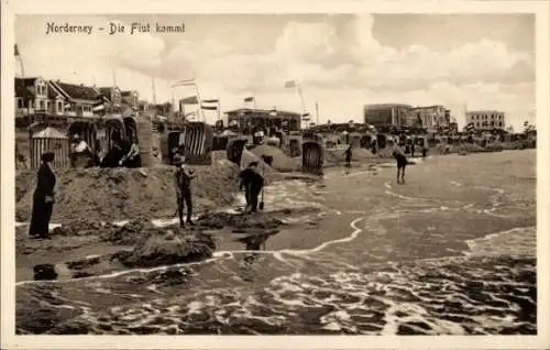 Ak Nordseebad Norderney Ostfriesland, Strand, Flut