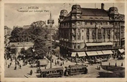 Ak Berlin Tiergarten, Potsdamer Platz, Leipziger Platz, Straßenbahn