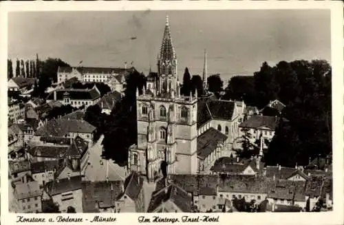 Ak Konstanz am Bodensee, Blick auf das Münster mit Insel Hotel