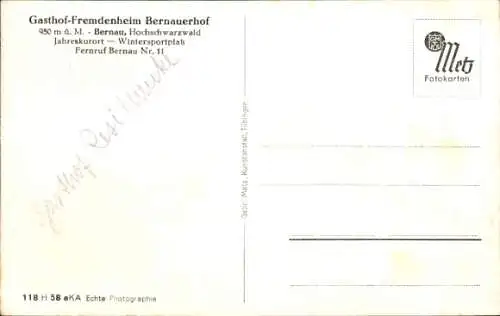 Ak Bernau im Schwarzwald, Gasthof-Fremdenheim Bernauerhof, Innenansicht