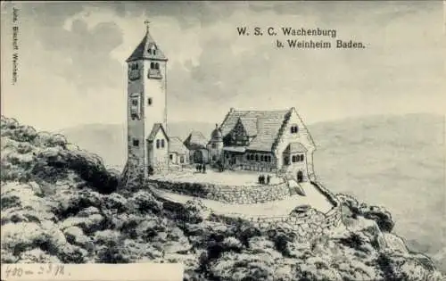 Künstler Ak Weinheim an der Bergstraße Baden, WSC Wachenburg auf dem Wachenberg, Turm