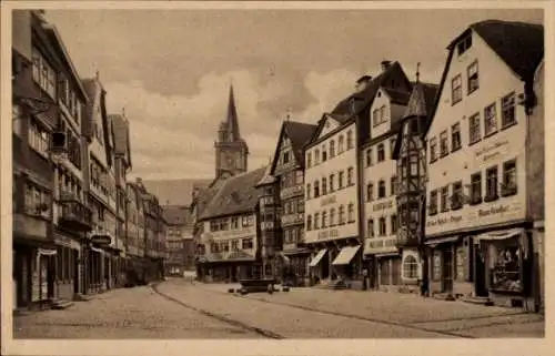 Ak Wertheim im Main Tauber Kreis, Alte Häuser am Marktplatz, Kaufhaus, Apotheke, Kirchturm