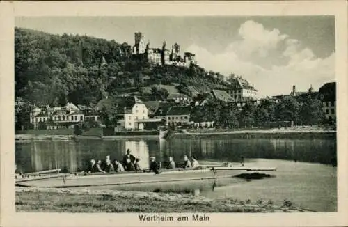 Ak Wertheim am Main, Teilansicht, Ruderboot, Schloss