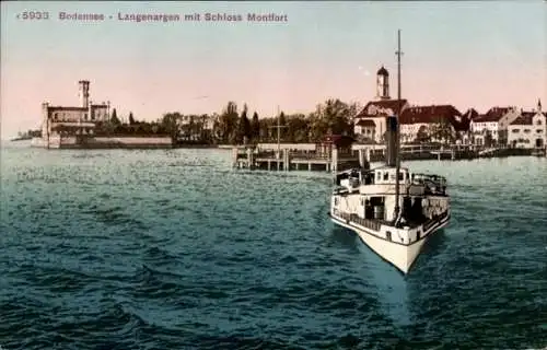 Ak Langenargen am Bodensee, Schloss Montfort, Dampfer