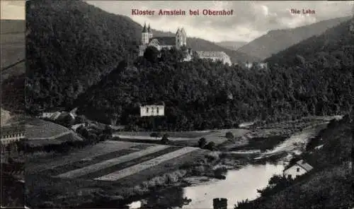 Ak Obernhof, Blick auf das Kloster Arnstein und die Lahn