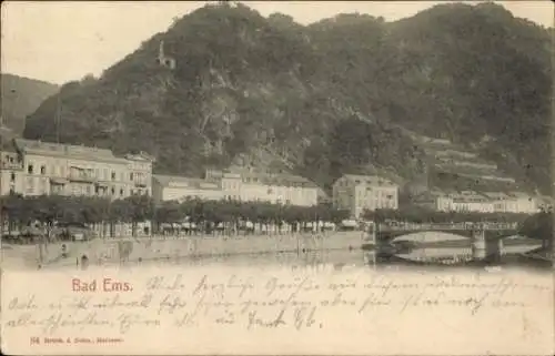 Ak Bad Ems an der Lahn, Teilansicht, Brücke, Berg