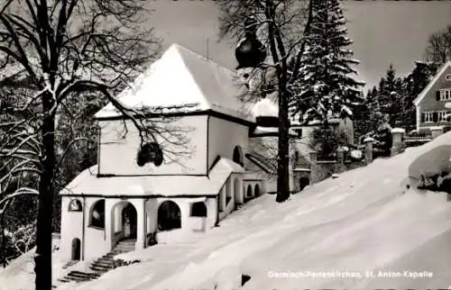 Ak Garmisch Partenkirchen in Oberbayern, St. Anton-Kapelle, Winter