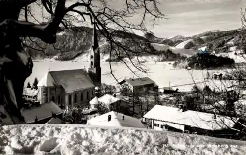 Ak Schliersee in Oberbayern, Blick vom Weinberg aus, Winter