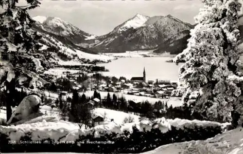 Ak Schliersee in Oberbayern, Panorama, Jägerkamp, Brecherspitze, Winter