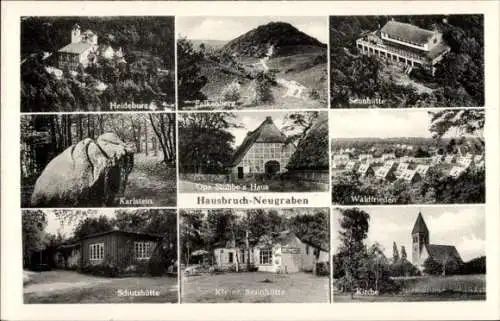 Ak Hamburg Harburg Hausbruch Neugraben, Falkenberg, Heideburg, Kirche, Karlstein, Sennhütte