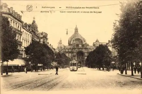 Ak Antwerpen Antwerpen Flandern, Hauptbahnhof und Avenue de Keyser