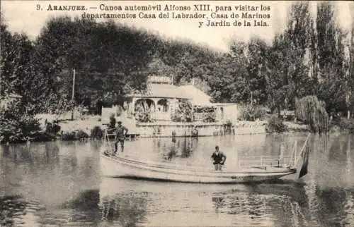 Ak Aranjuez Madrid Spanien, Autokanu Alfonso XIII