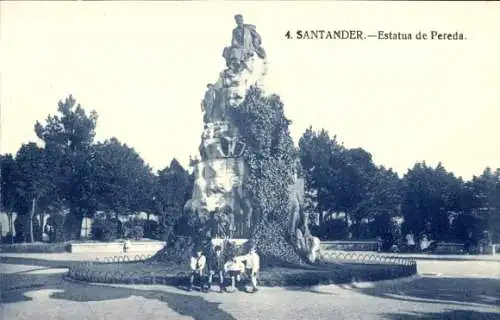 Ak Santander Kantabrien Spanien, Estatua de Pereda