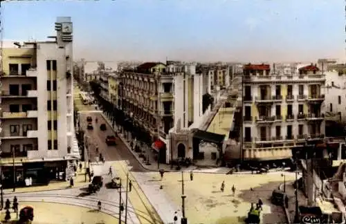 Ak Tunis Tunesien, Place Anatole France und Avenue de Paris