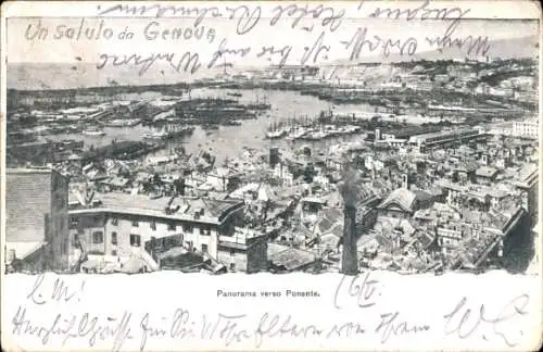 Ak Ponente Ligurien Italien, Panoramaansicht der Ortschaft, Hafen