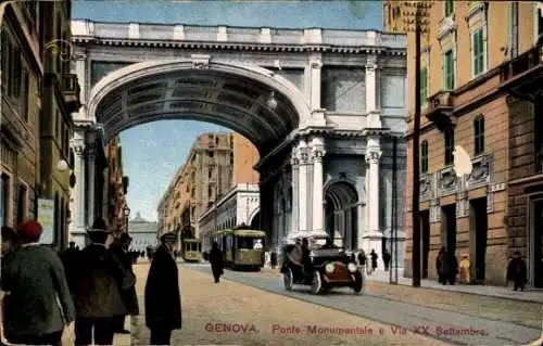 Ak Genova Genua Liguria, Ponte Monumentale e Via XX Settembre