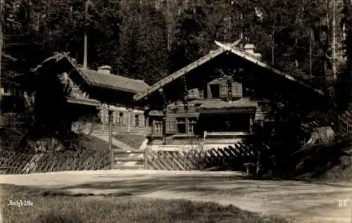 Ak Balzhütte Rynartice Ustecky kraj Tschechien, Blick auf die alte Holzhütte