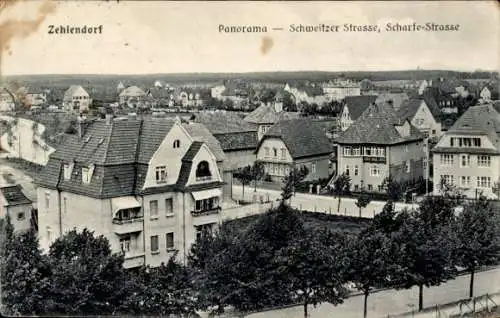 Ak Berlin Zehlendorf, Schweitzer Straße, Scharfe Straße, Panorama